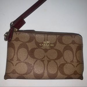 Brown Coach Double Pocket Wristlet